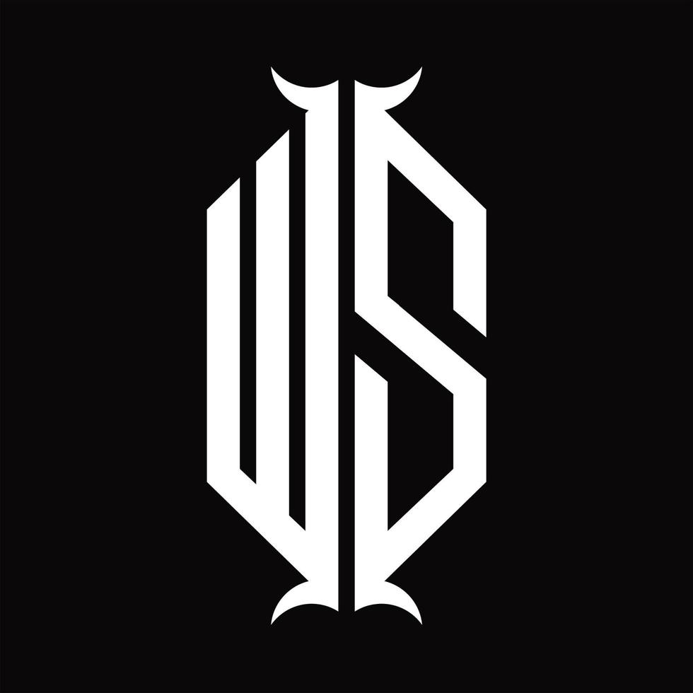 ws logo monogramme avec modèle de conception en forme de corne vecteur