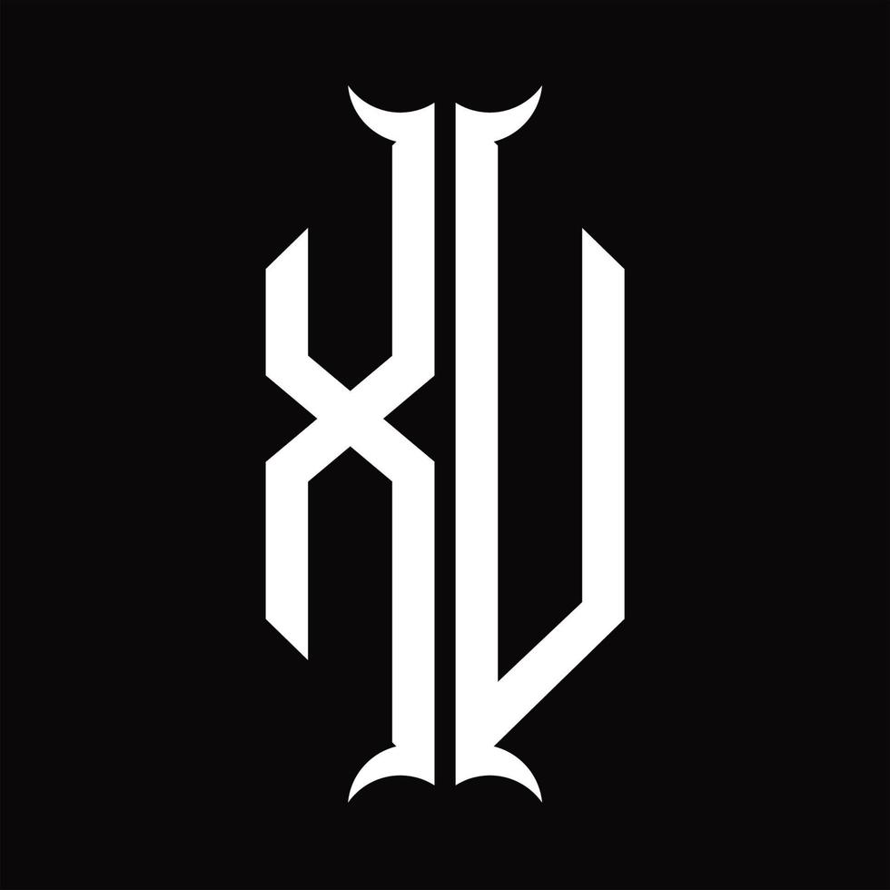 monogramme du logo xu avec modèle de conception en forme de corne vecteur