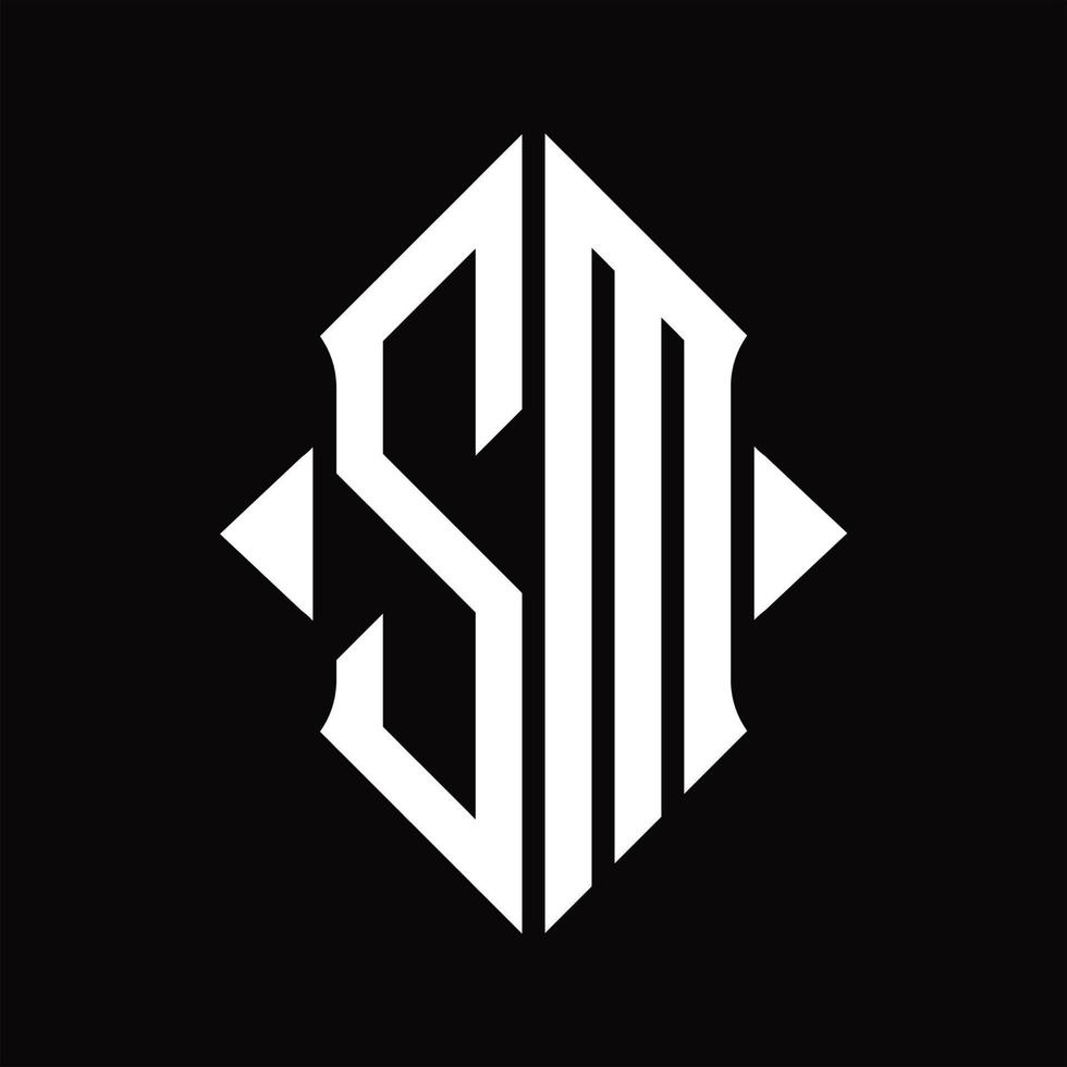 monogramme de logo sm avec modèle de conception isolé en forme de bouclier vecteur