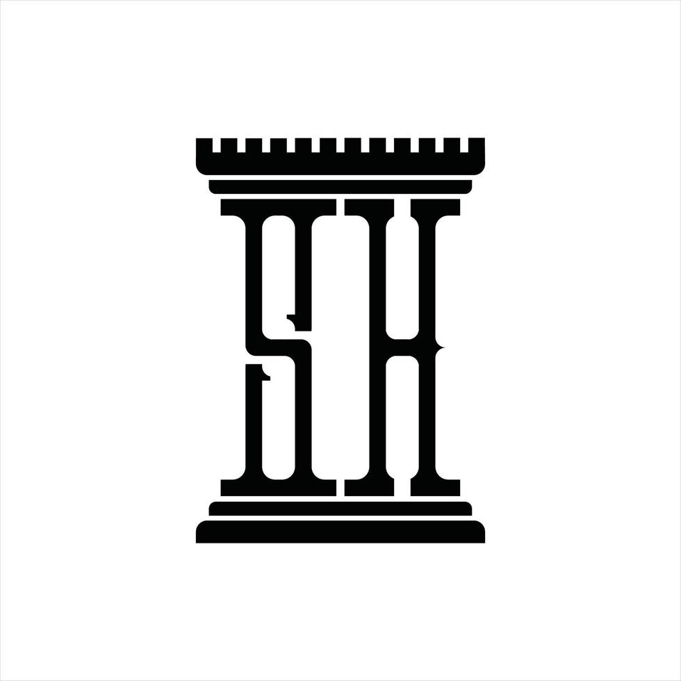 monogramme du logo sh avec modèle de conception en forme de pilier vecteur