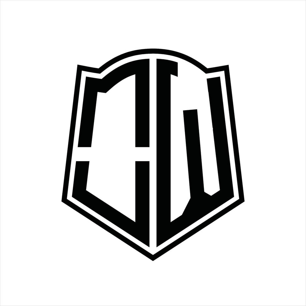 monogramme de logo ow avec modèle de conception de contour en forme de bouclier vecteur