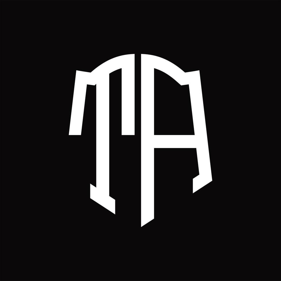 ta logo monogramme avec modèle de conception de ruban en forme de bouclier vecteur