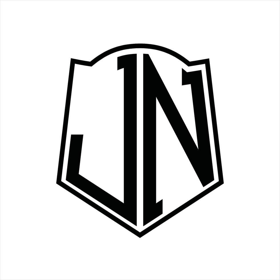jn logo monogramme avec modèle de conception de contour en forme de bouclier vecteur