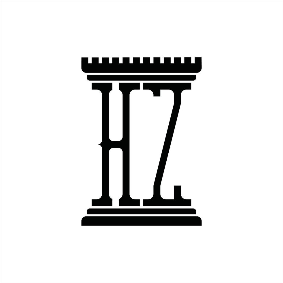 monogramme de logo hz avec modèle de conception en forme de pilier vecteur