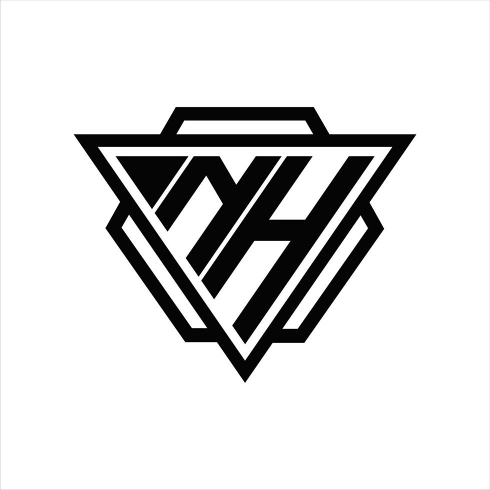 monogramme du logo nh avec modèle triangle et hexagone vecteur