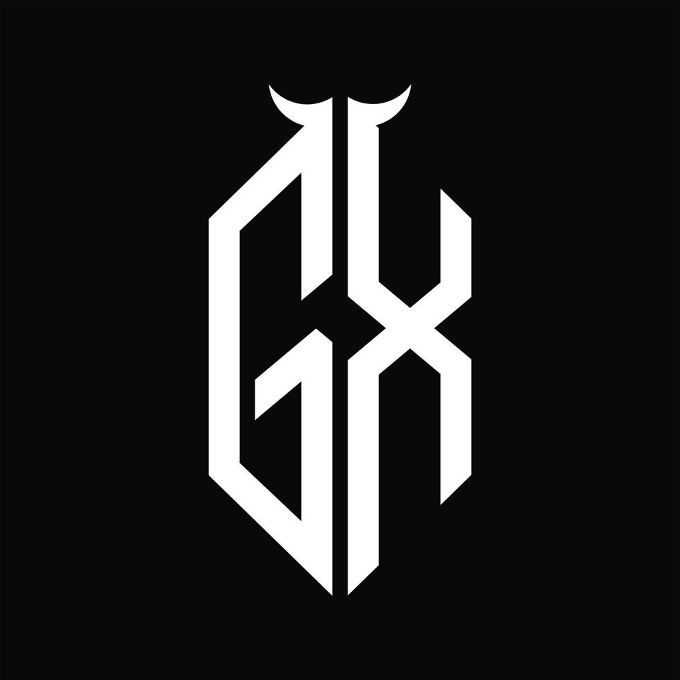 monogramme de logo gx avec modèle de conception noir et blanc isolé en forme de corne vecteur