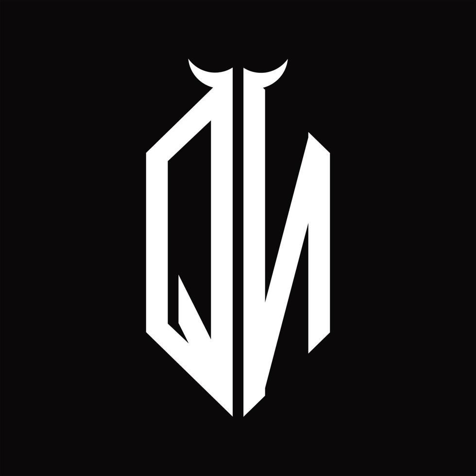 monogramme de logo qn avec modèle de conception noir et blanc isolé en forme de corne vecteur