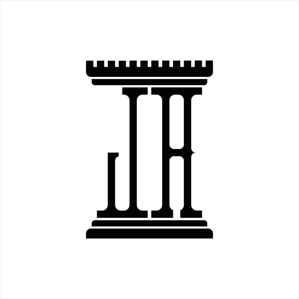 monogramme du logo ja avec modèle de conception en forme de pilier vecteur