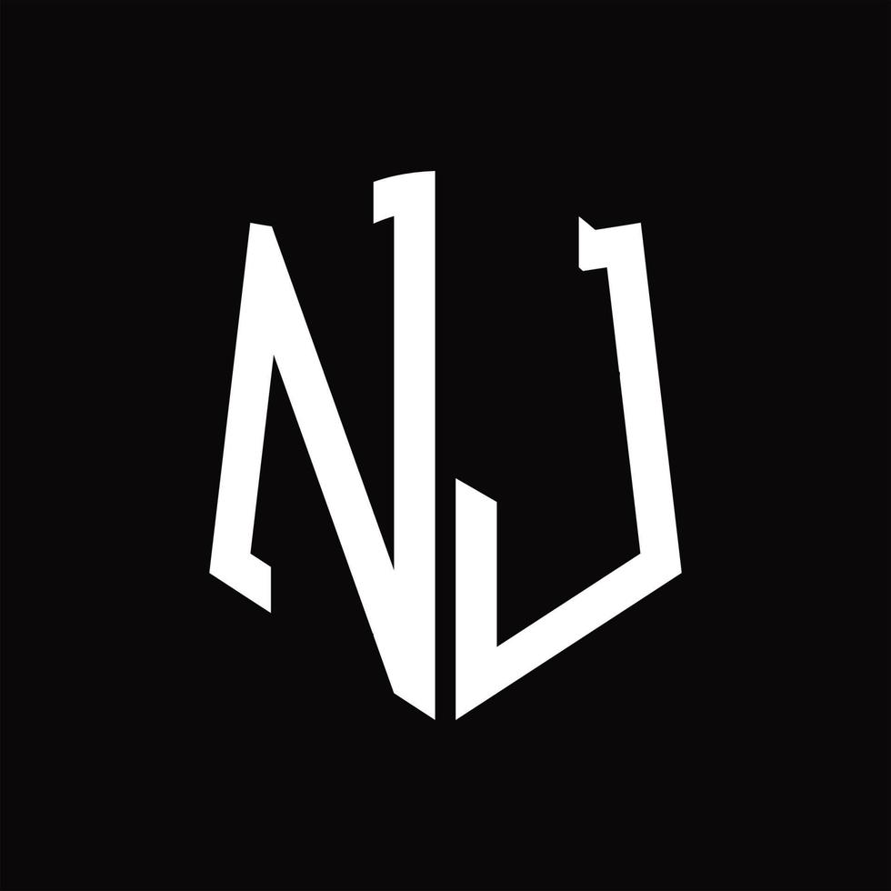 monogramme du logo nj avec modèle de conception de ruban en forme de bouclier vecteur