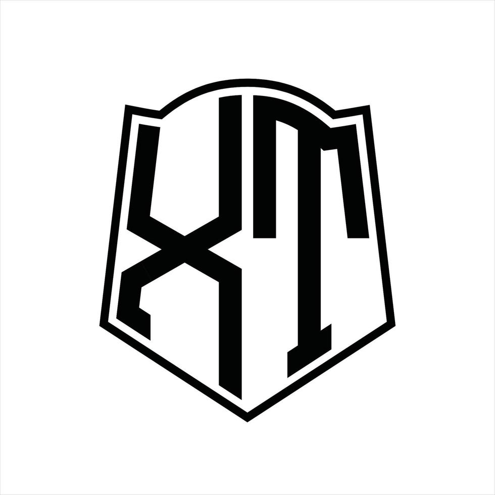monogramme de logo xt avec modèle de conception de contour en forme de bouclier vecteur