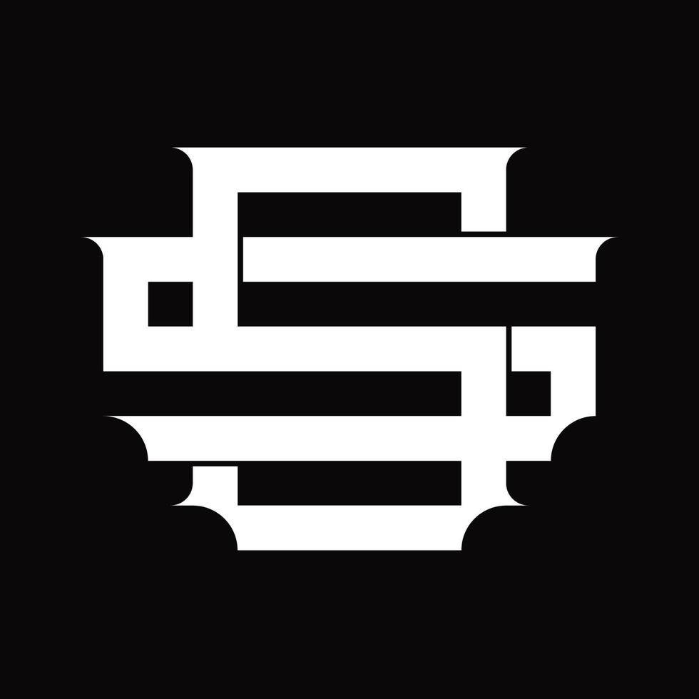 monogramme de logo ss avec modèle de conception de style lié superposé vintage vecteur