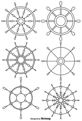 Jeu d'icônes de vecteur navire roue