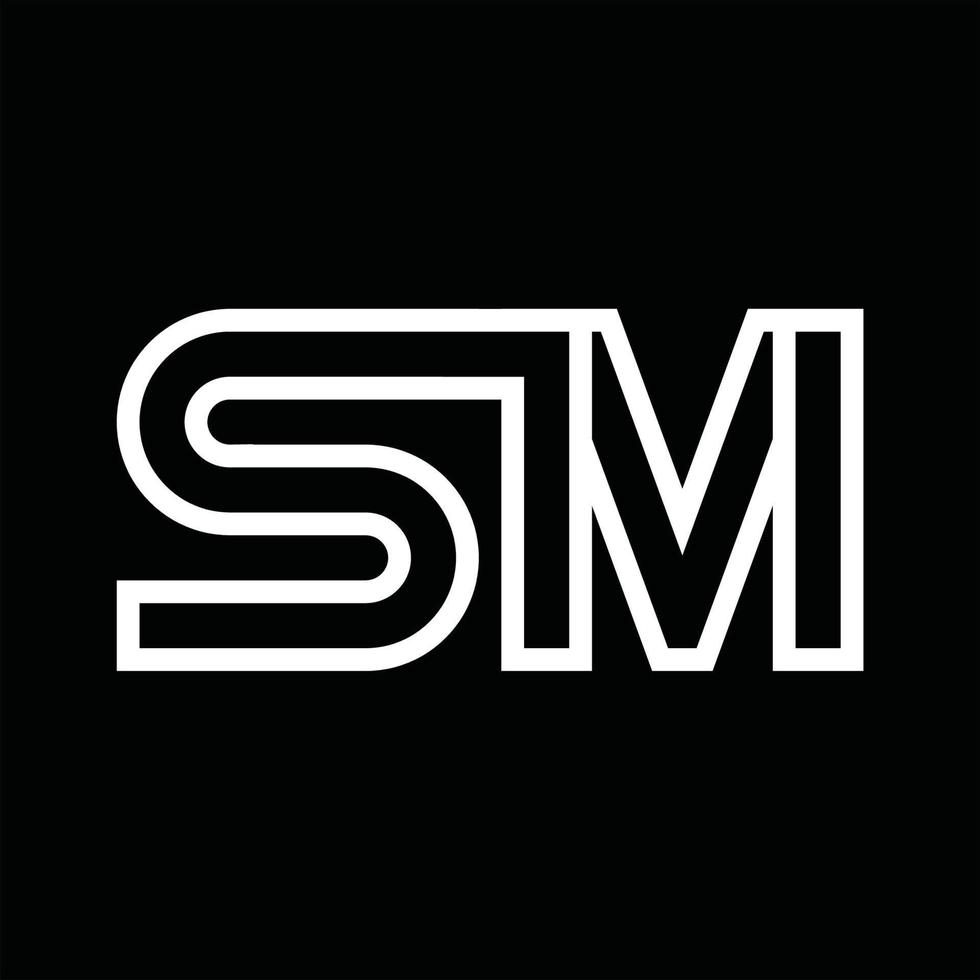 monogramme de logo sm avec espace négatif de style de ligne vecteur