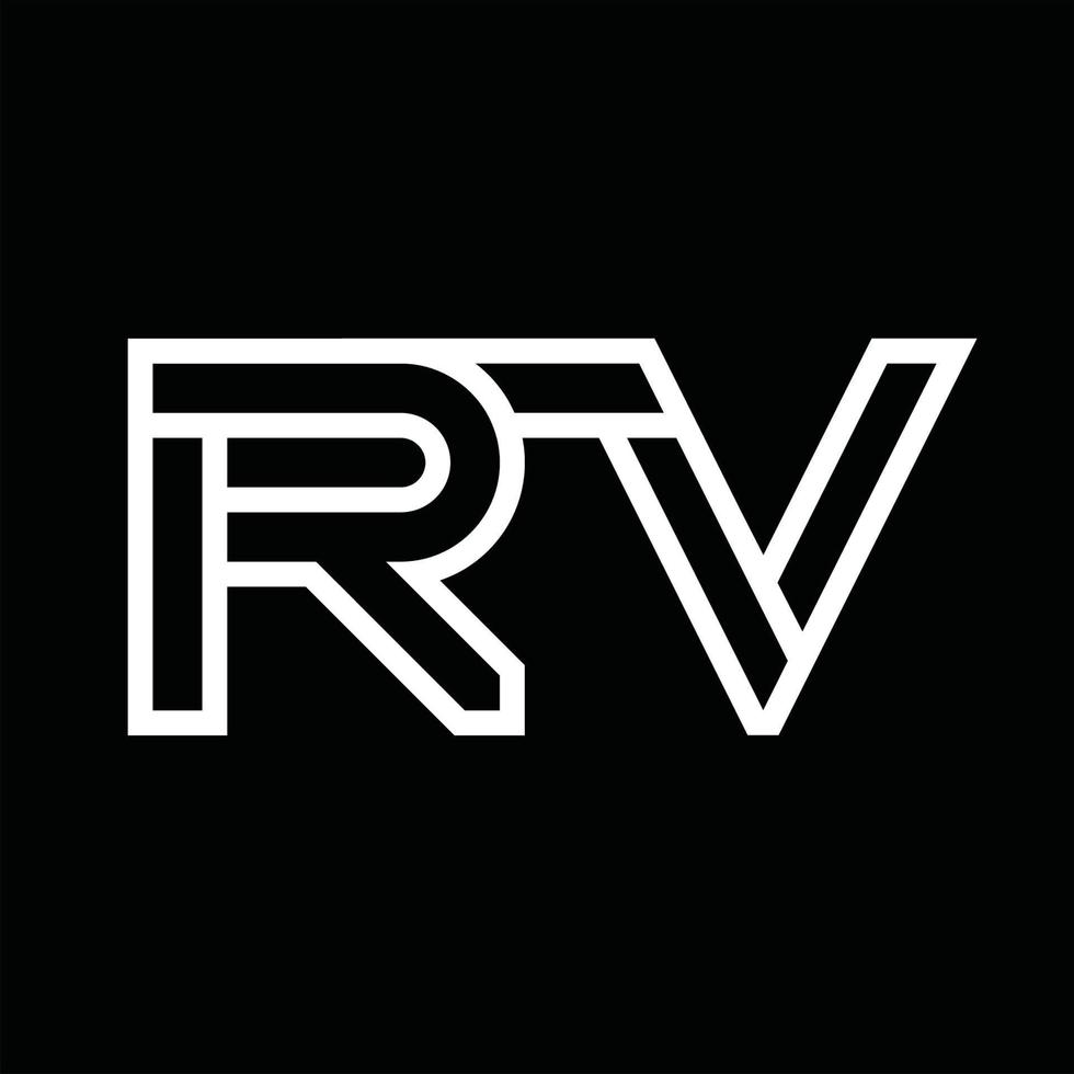 monogramme du logo rv avec espace négatif de style de ligne vecteur