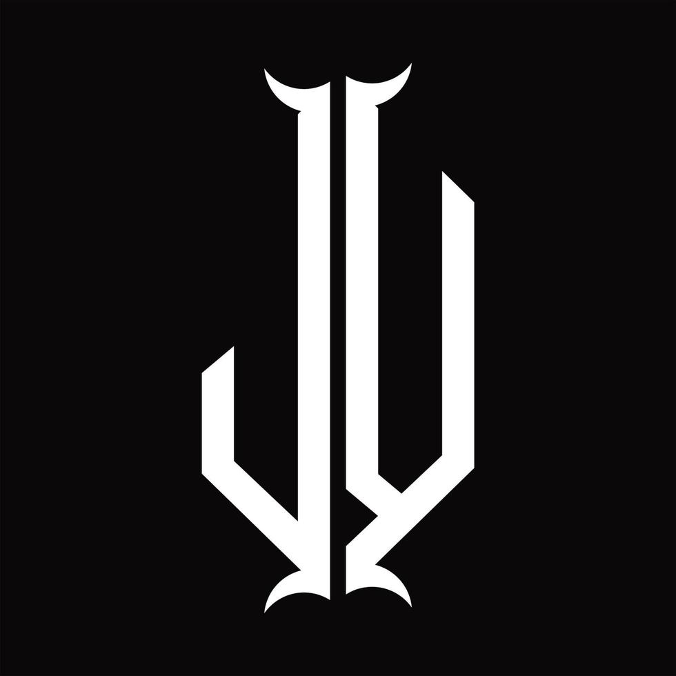 monogramme de logo jv avec modèle de conception en forme de corne vecteur
