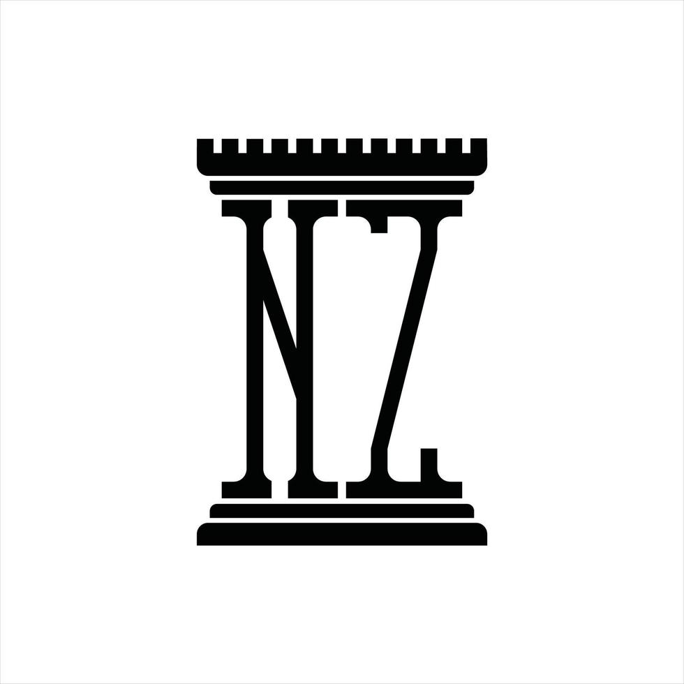 monogramme du logo nz avec modèle de conception en forme de pilier vecteur