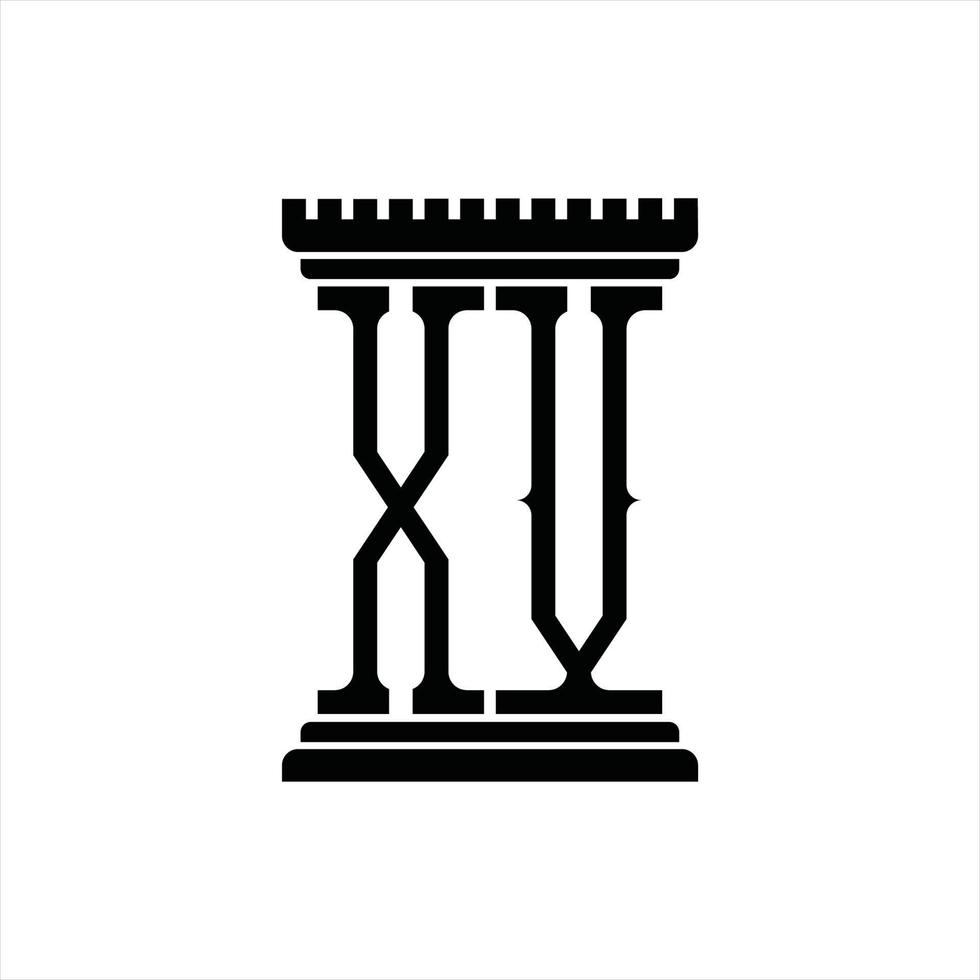 monogramme logo xv avec modèle de conception en forme de pilier vecteur
