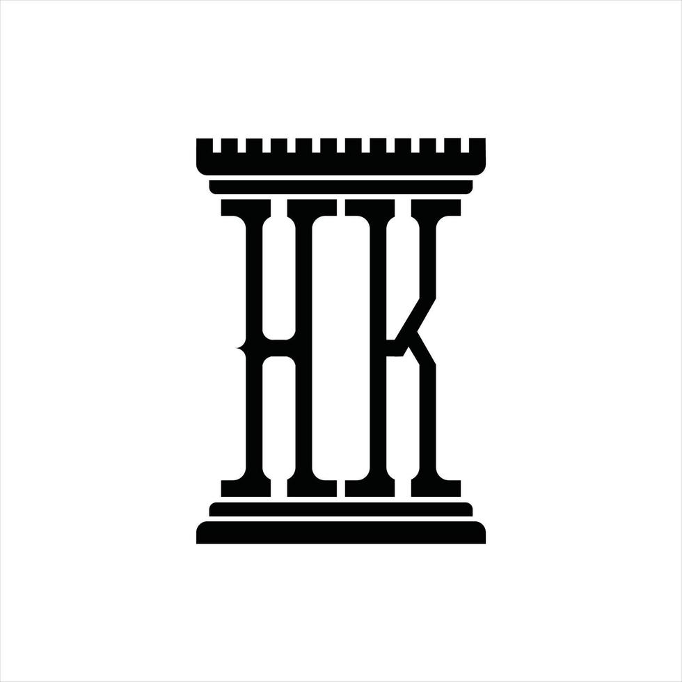 monogramme du logo hk avec modèle de conception en forme de pilier vecteur