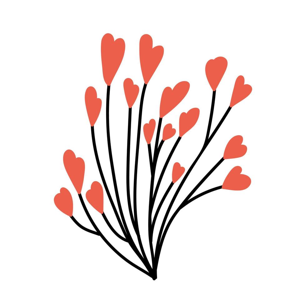 illustration de buisson de fleur de coeur. plante de la saint-valentin dessinée à la main avec beaucoup de coeurs. belle fleur rouge isolée sur fond blanc. illustration de stock de vecteur. vecteur