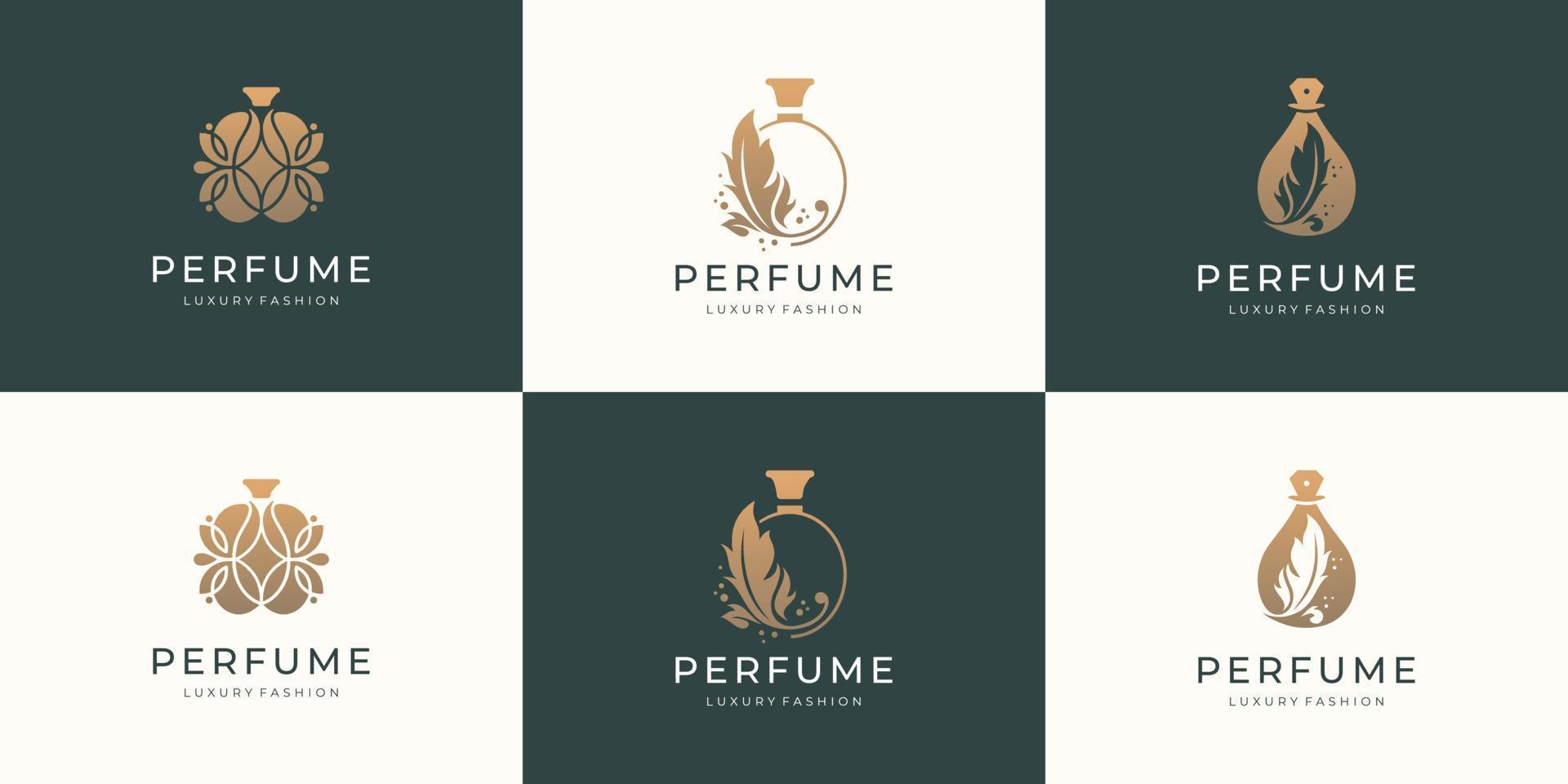 ensemble de modèle de logo de parfum de bouteille de luxe. logo pour cosmétique, beauté, salon, produit, soins de la peau. vecteur