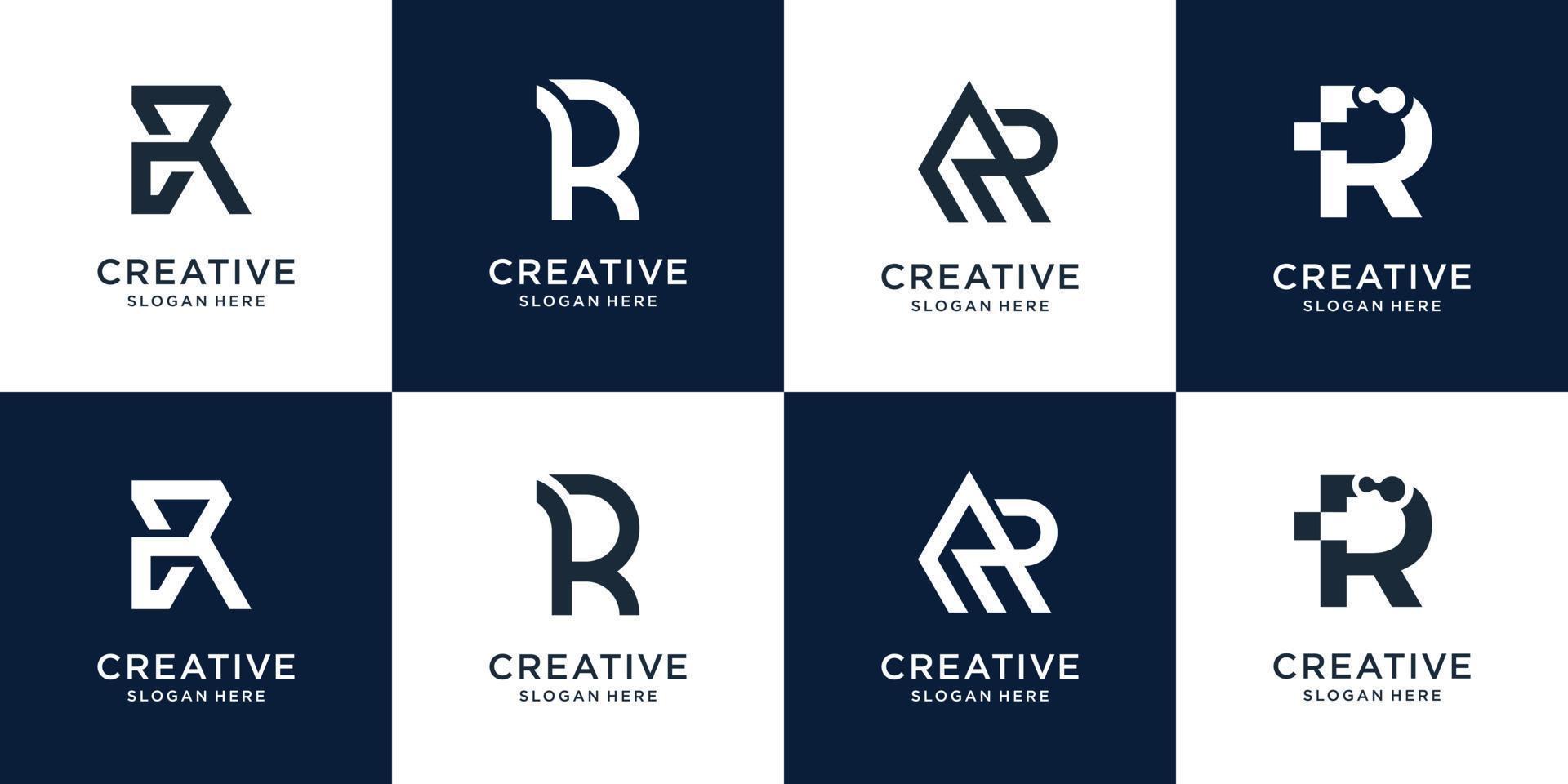ensemble de conception minimaliste créative du logo r. concept abstrait logo r initial pour votre entreprise. vecteur