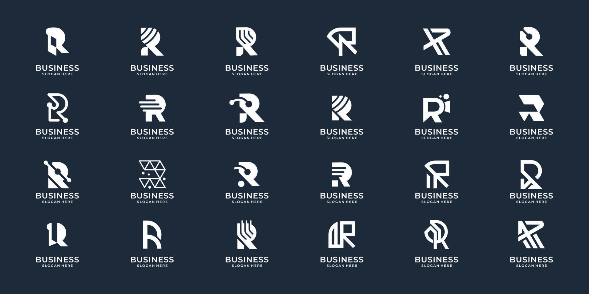 meilleur de la conception du logo mega bundle r. inspiration monogramme, lettermark r, style abstrait, logo d'identité vecteur