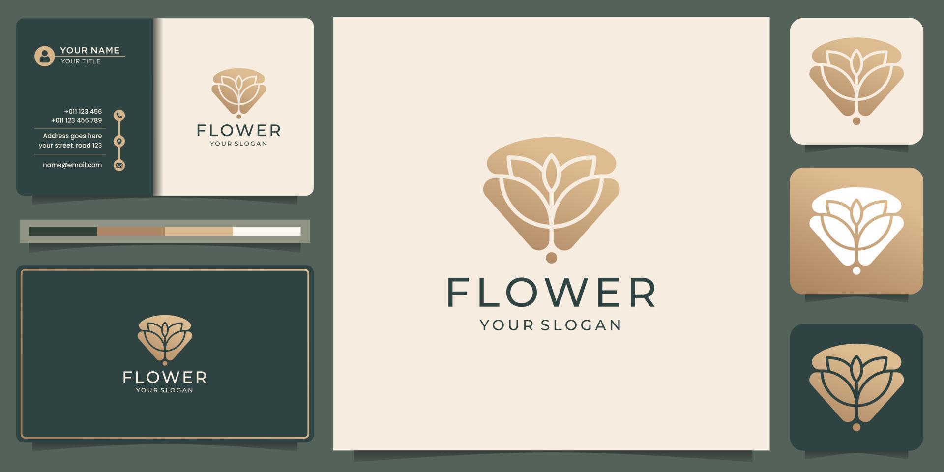 fleur de beauté féminine. design de luxe, concept, logo de forme d'art en ligne abstrait or rose. vecteur