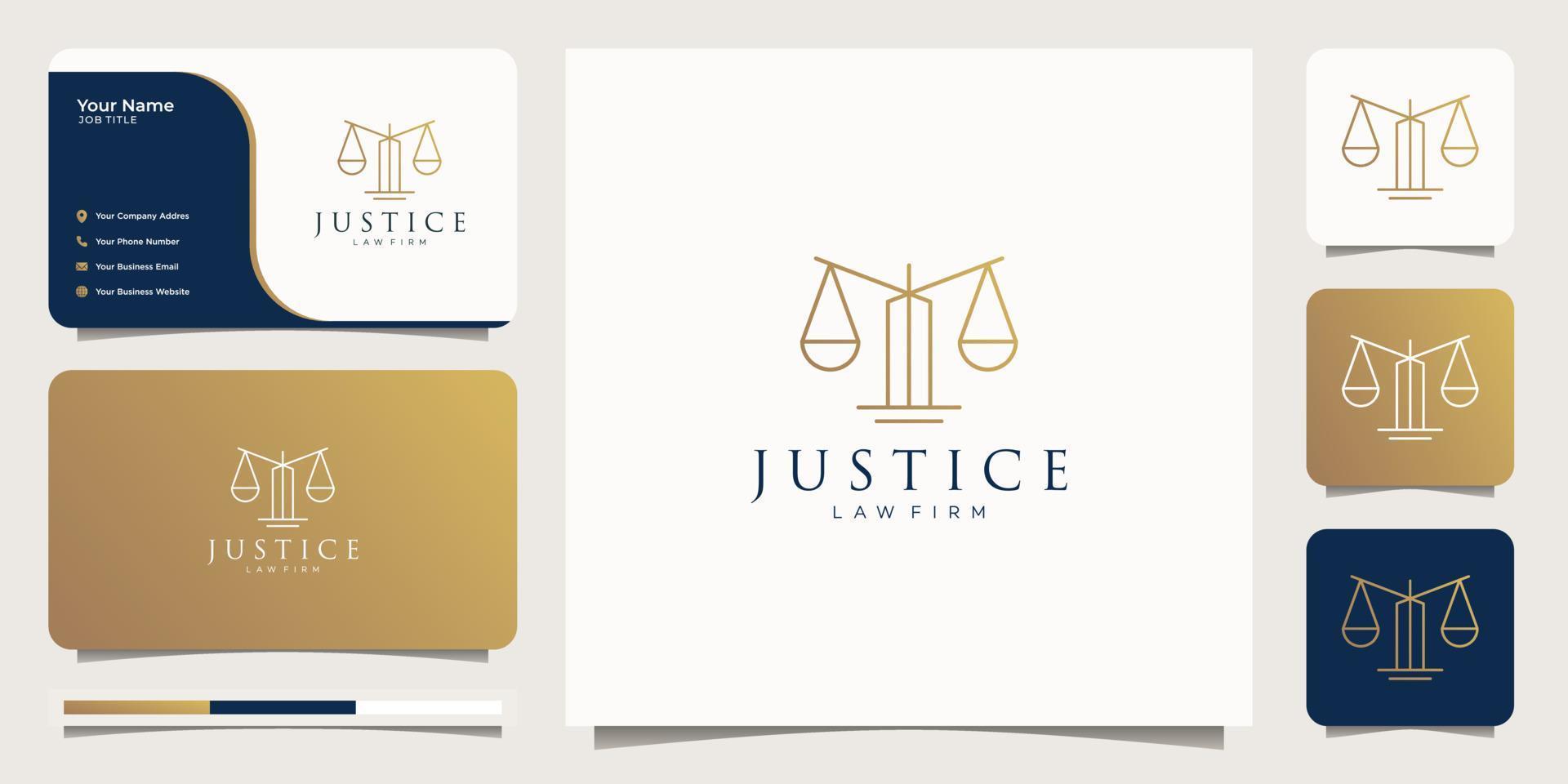 symbole de la loi de la justice premium. cabinet d'avocats, création de logo et modèle de carte de visite. vecteur premium