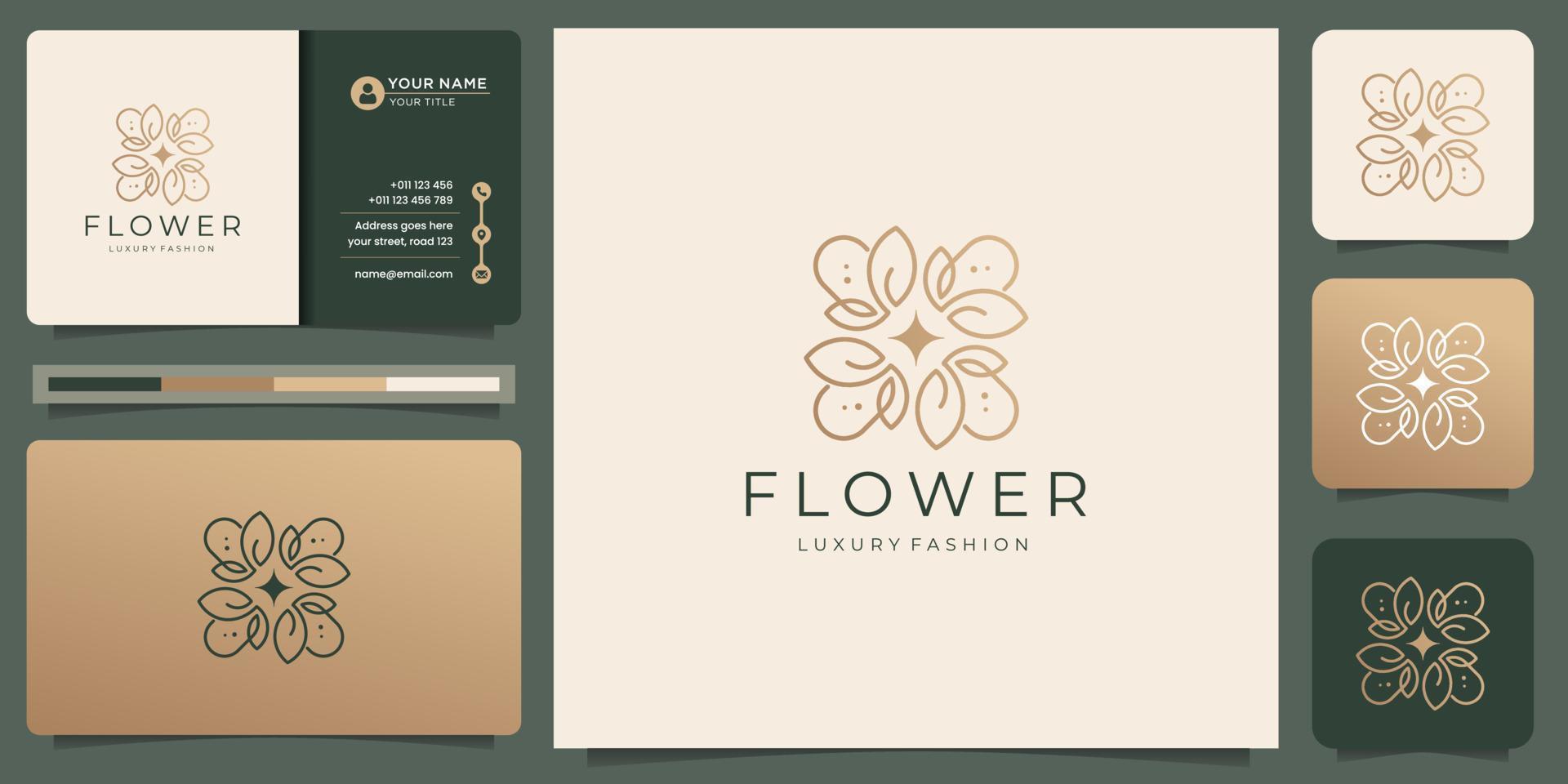 modèle de logo de fleur mince créatif avec conception de carte de visite. logo de fleur pour la mode de luxe, salon. vecteur