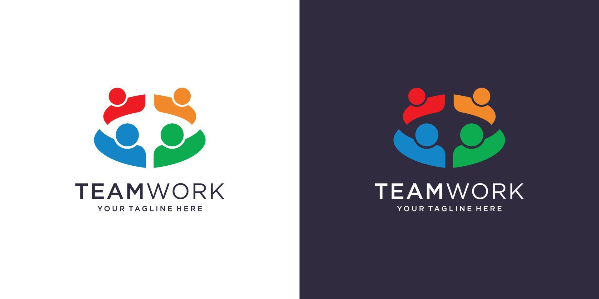 conception abstraite de travail d'équipe de logo de personnes. diversité, communauté, arrondi et symboles. vecteur premium