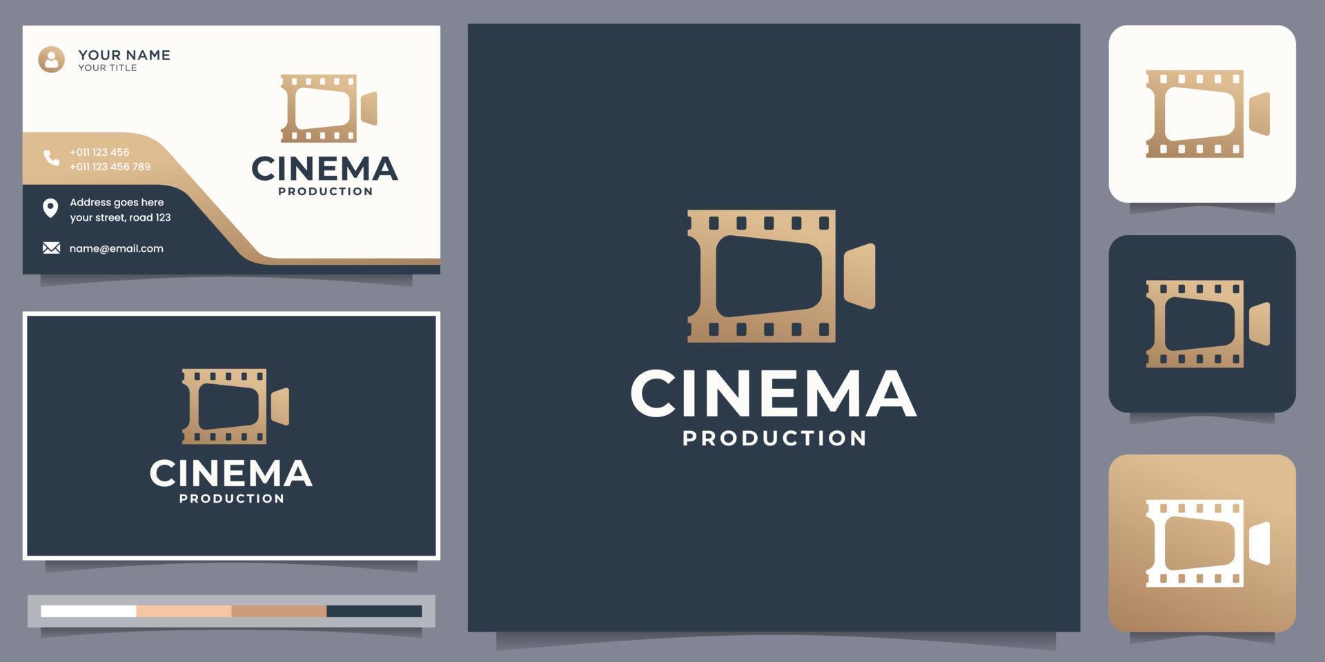 bandes de film avec livre pour la conception de logo de scénario de film et modèle de carte de visite. vecteur premium