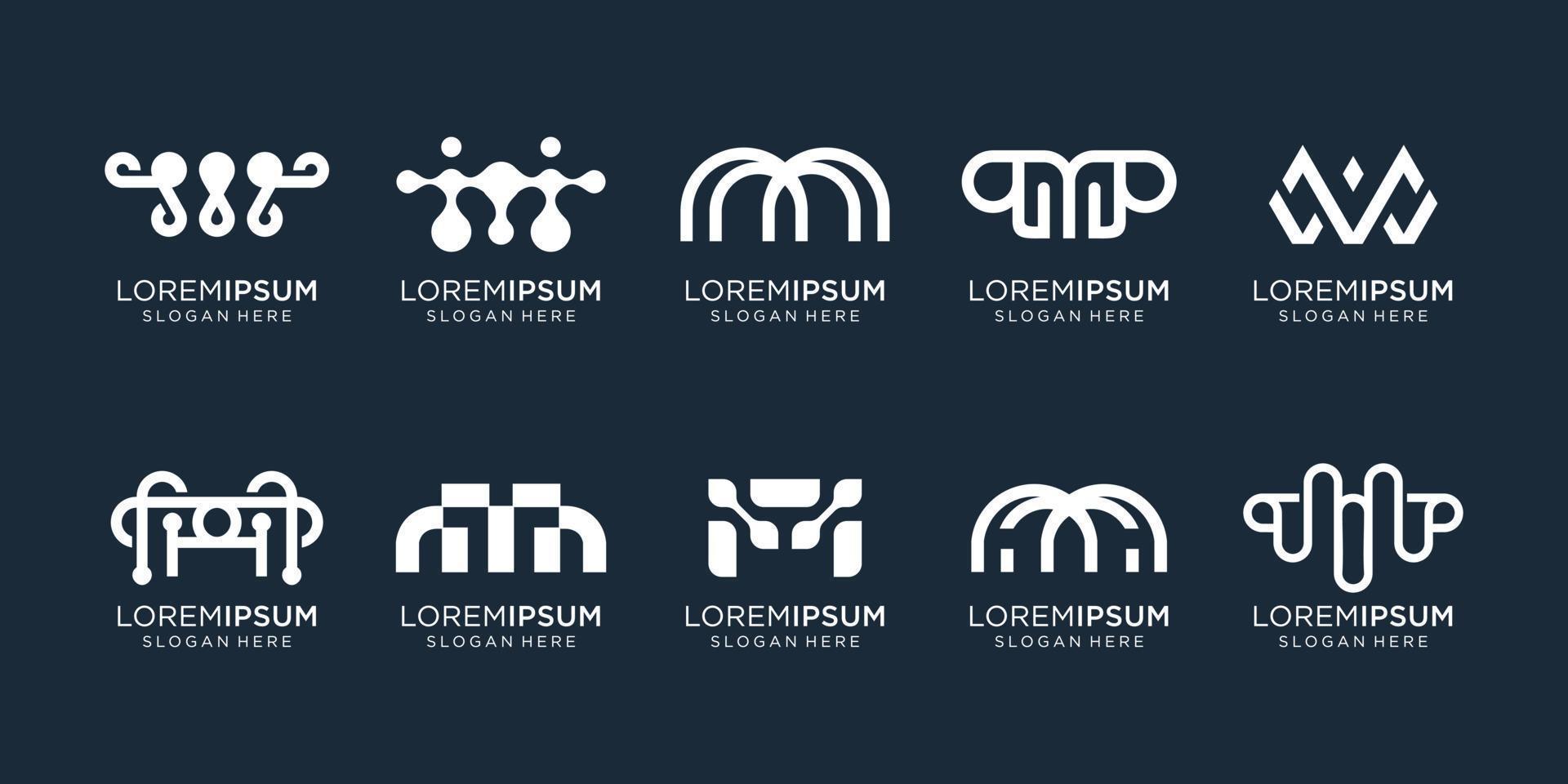ensemble de modèle de conception de logo abstrait lettre m. logotypes pour les entreprises de technologie, abstraites, numériques, élégantes. vecteur premium