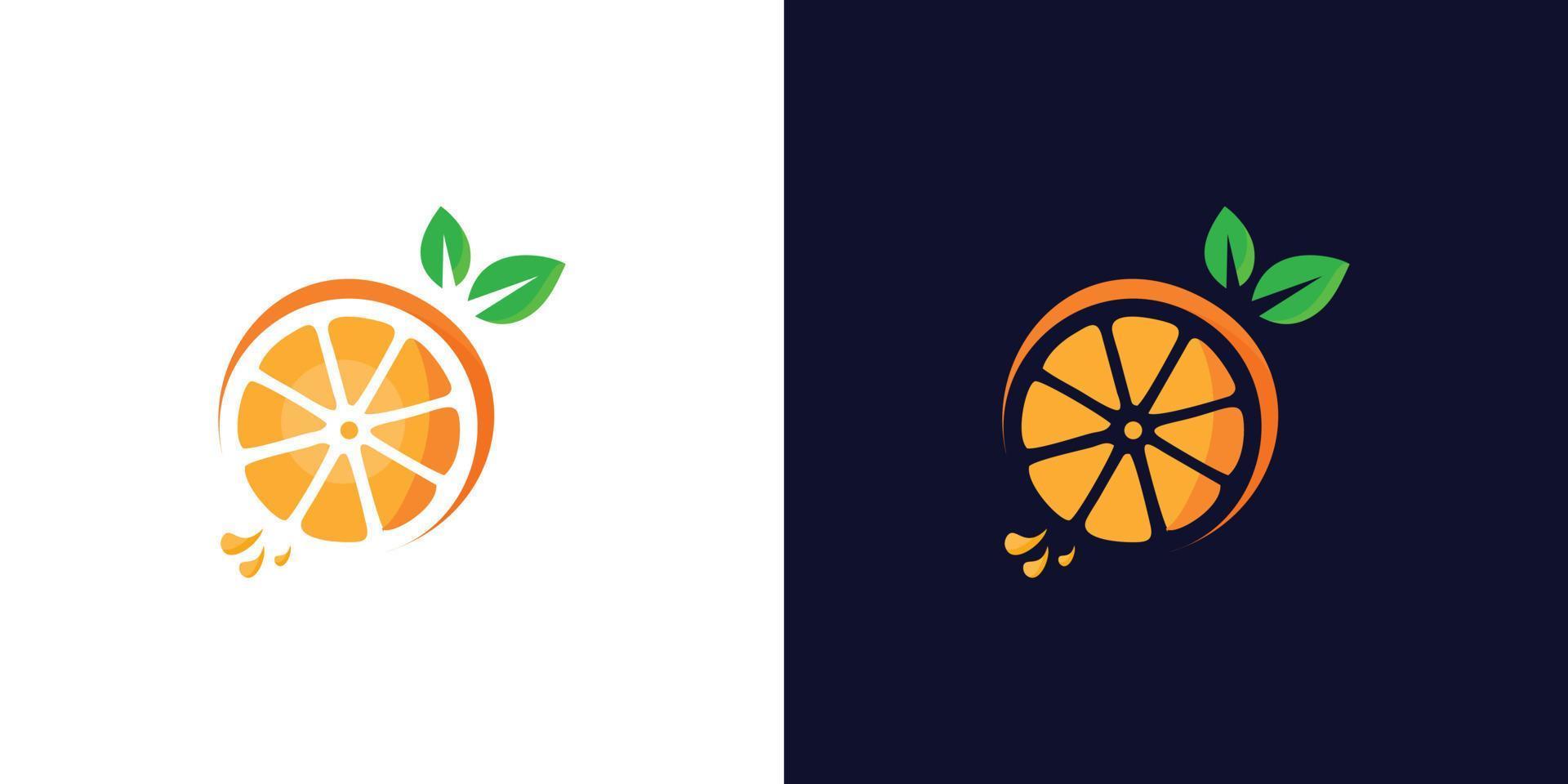 modèle d'inspiration de logo de fruits orange frais. logo de fruits, style ludique de jus d'orange, demi-jus. vecteur