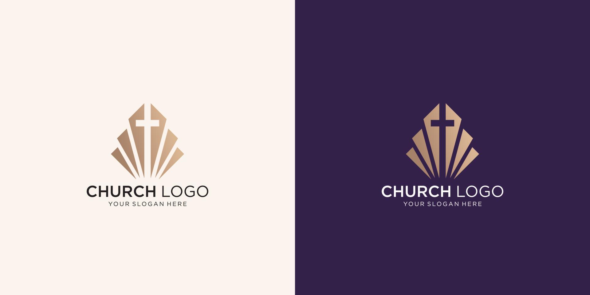 création de logo d'église dans un espace négatif. logo de l'église d'inspiration, illustration du symbole du logo chrétien. vecteur