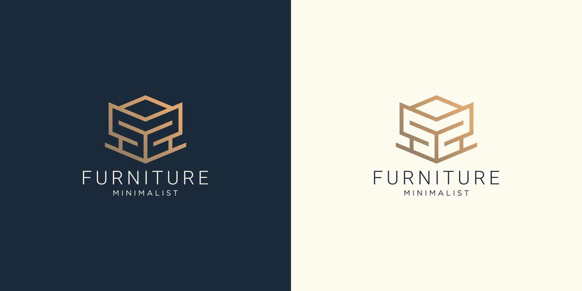 logo abstrait de meubles avec une conception de style de ligne géométrique créative pour l'inspiration du magasin de meubles vecteur
