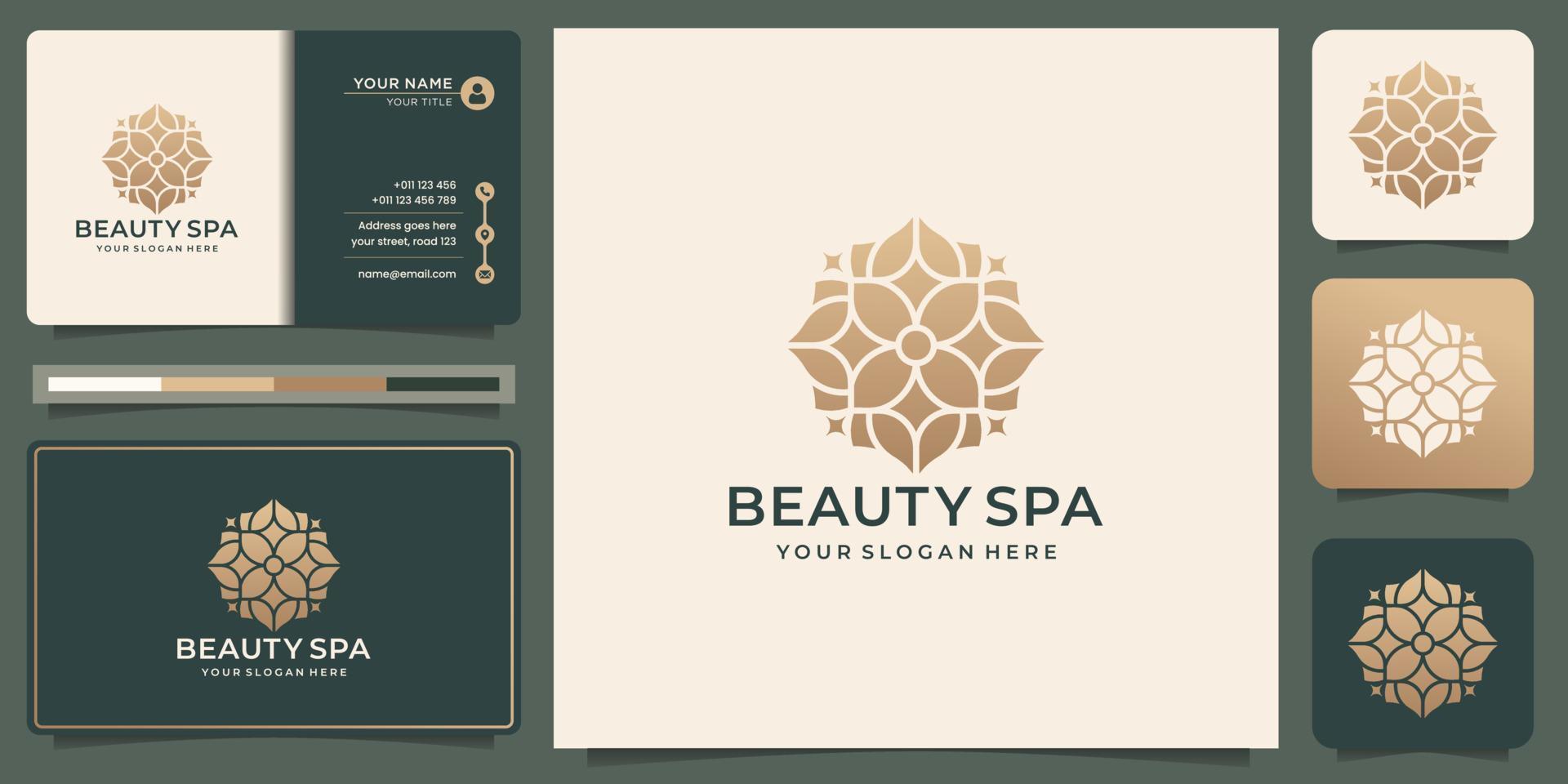 création de logo de spa de beauté. logo de fleur de beauté créative, couleur or, mise en page moderne, modèle de carte de visite. vecteur