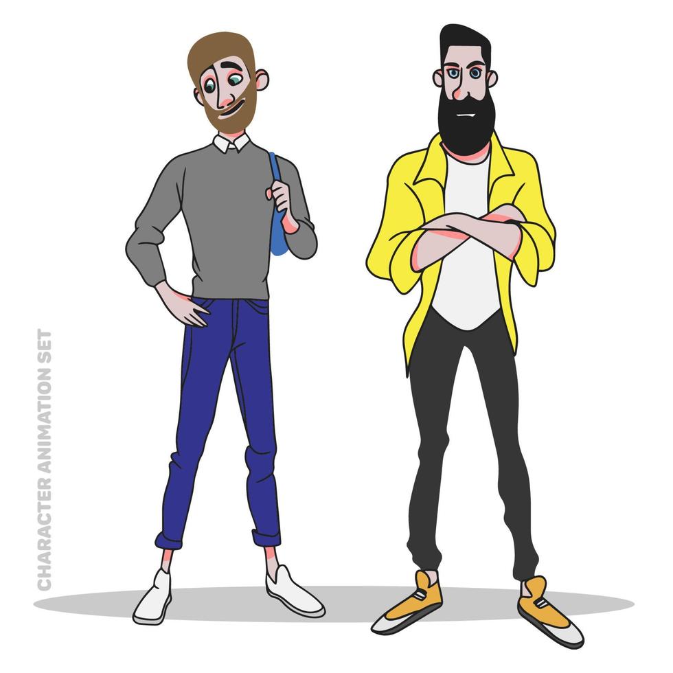 seth hommes barbu personnage animation pleine longueur dessin animé vecteur