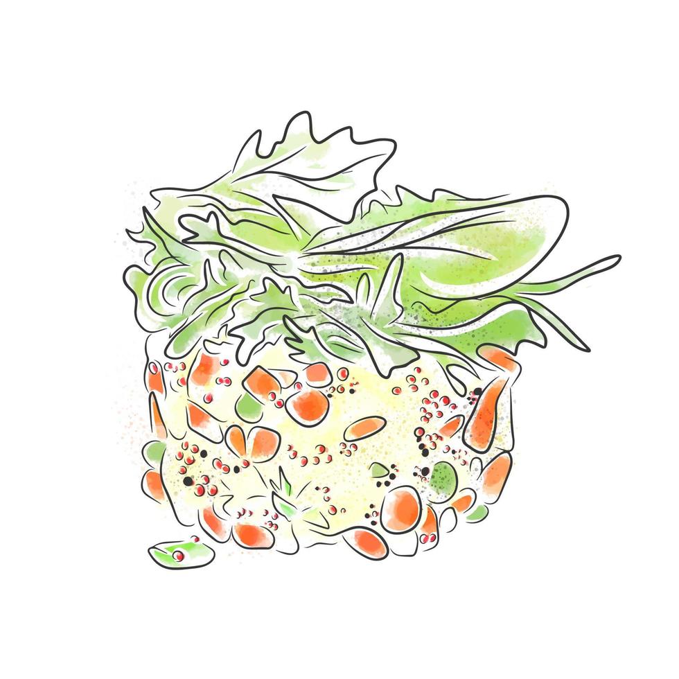 salade de poisson et caviar rouge, carte du restaurant, belles assiettes vecteur