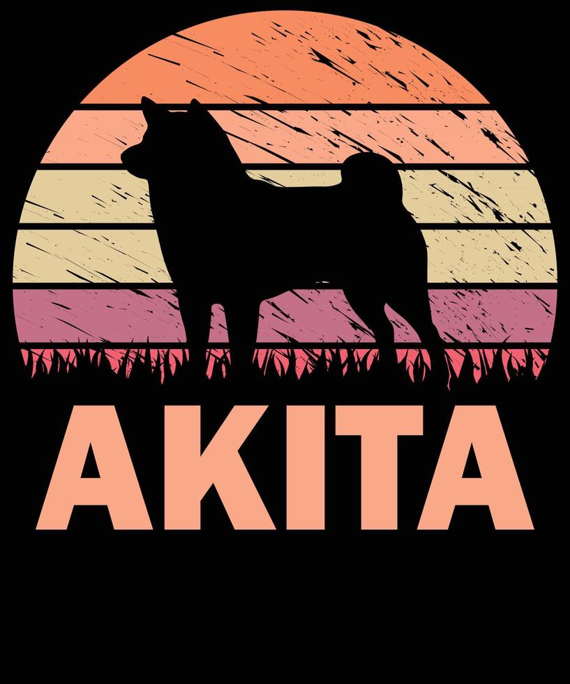 akita silhouette design de t-shirt vintage et rétro vecteur