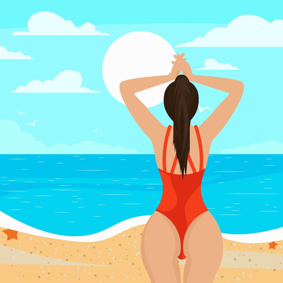 fille sur la plage bronzer, illustration vectorielle vecteur