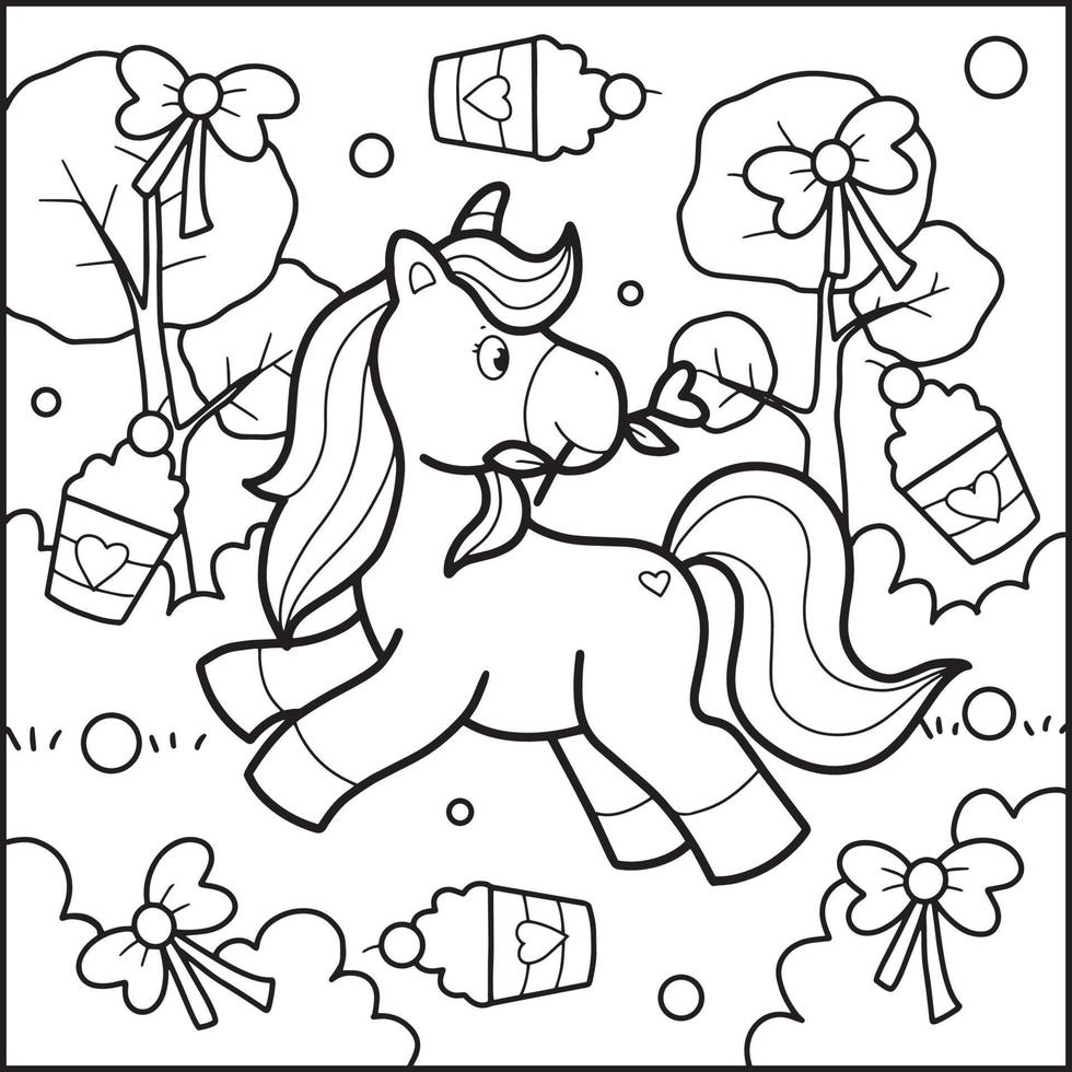 coloriage licorne saint valentin vecteur