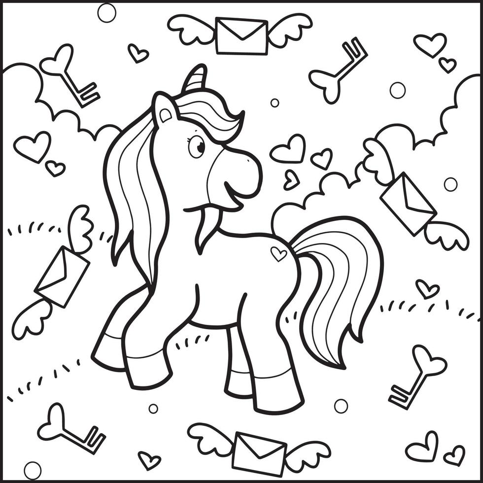 coloriage licorne saint valentin vecteur