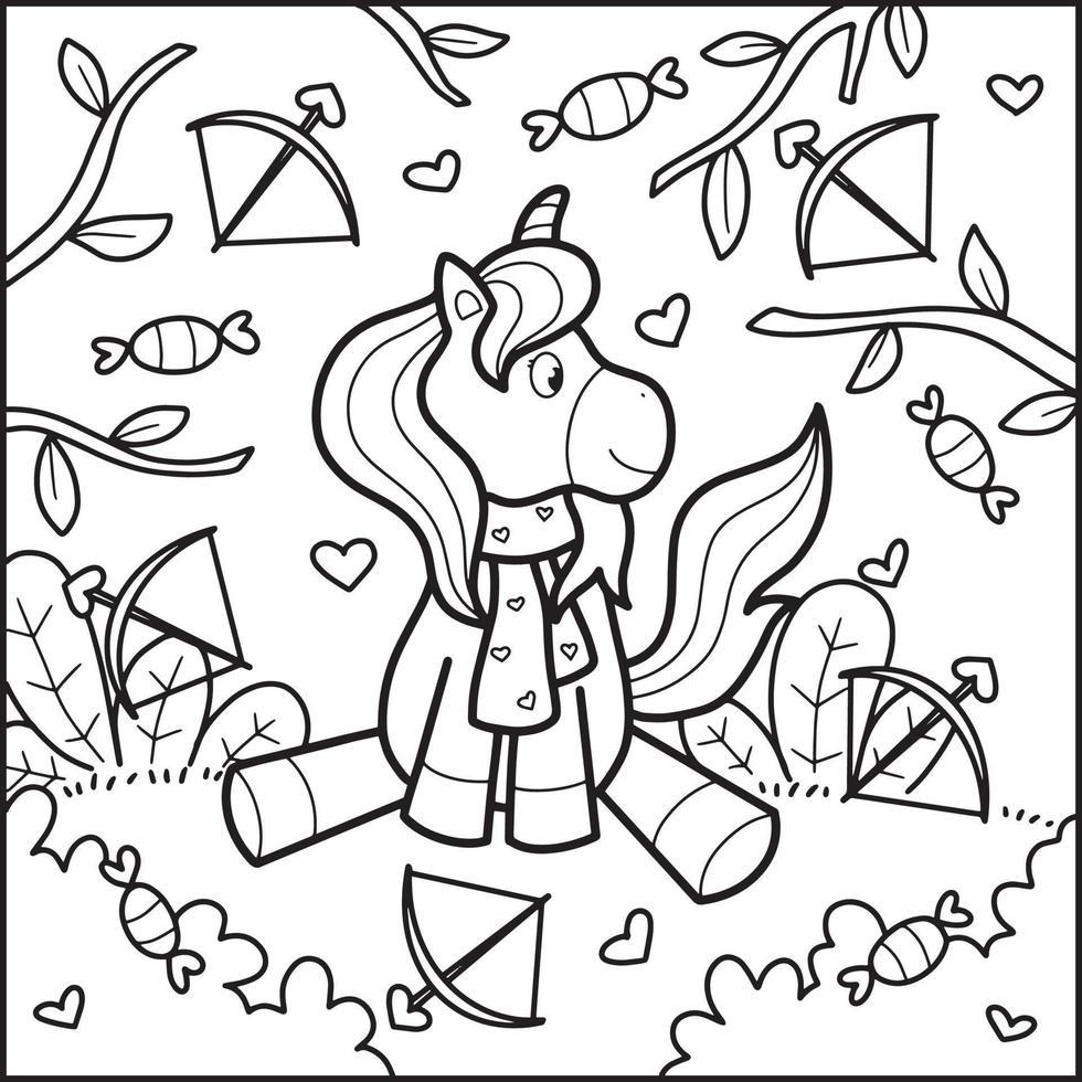 coloriage licorne saint valentin vecteur