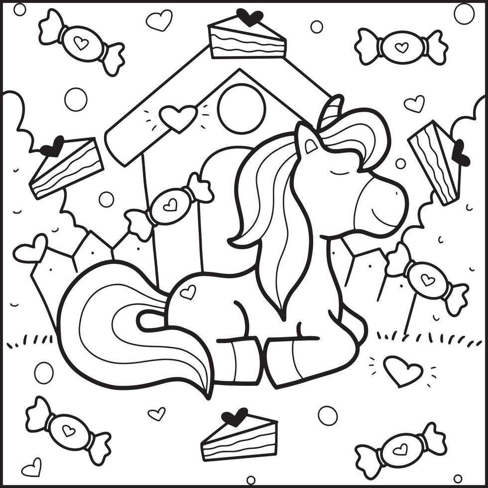 coloriage licorne saint valentin vecteur