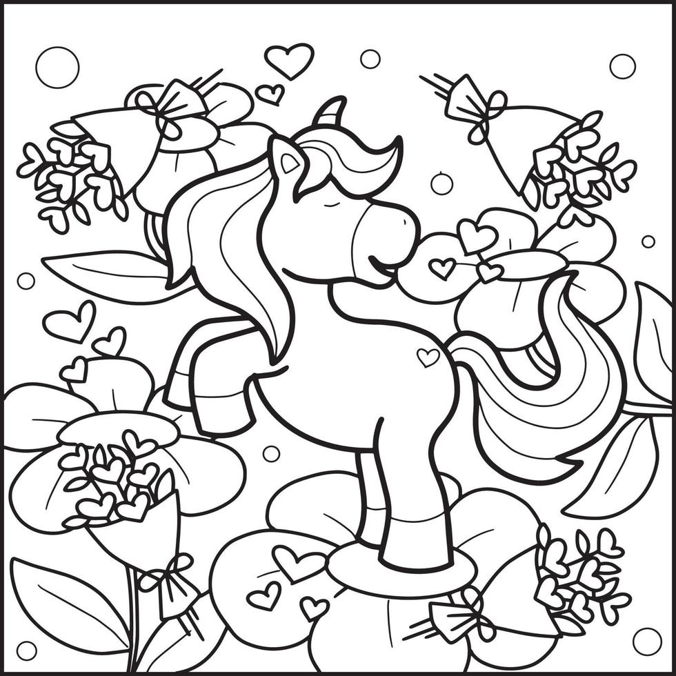 coloriage licorne saint valentin vecteur