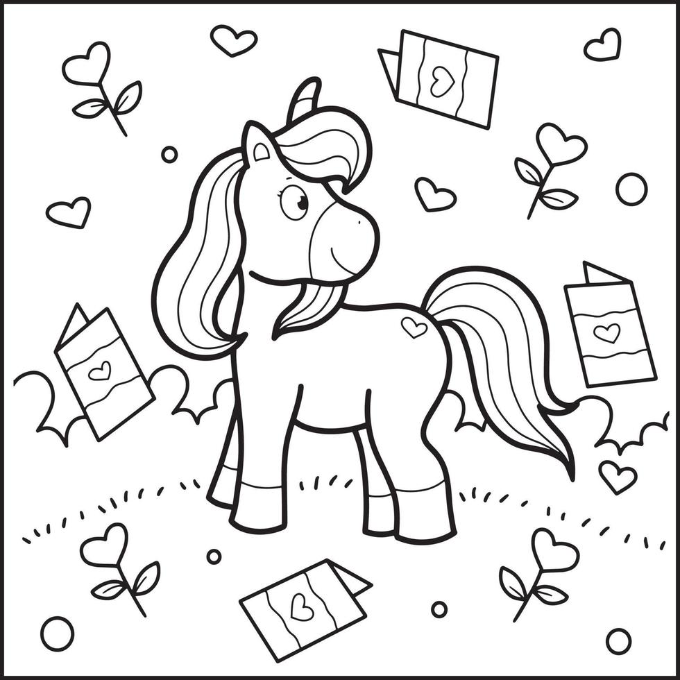 coloriage licorne saint valentin vecteur