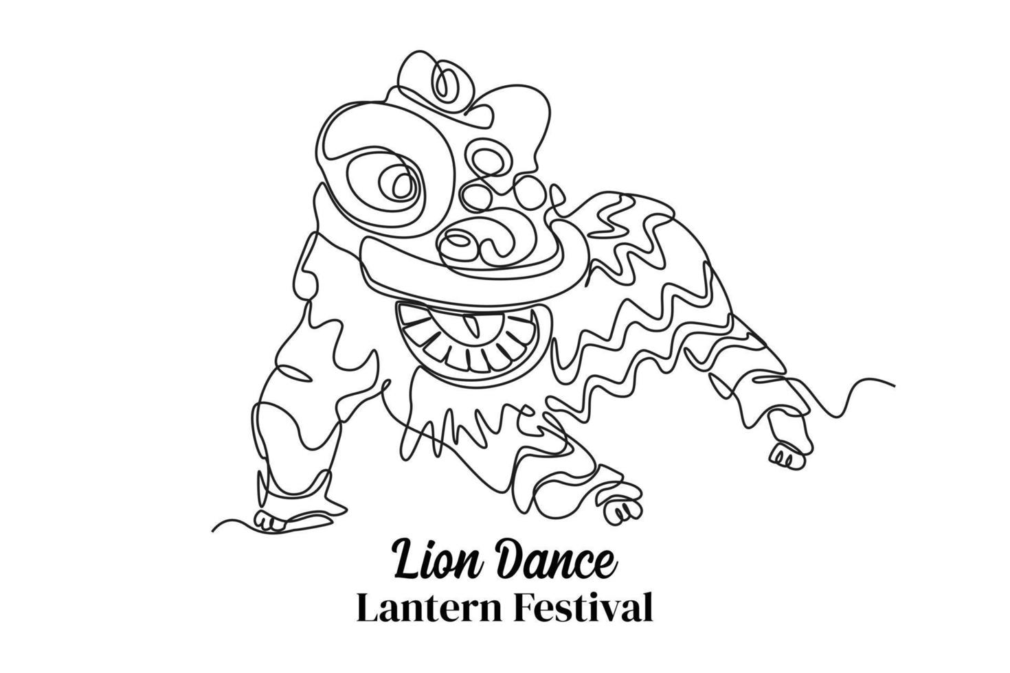 une ligne continue dessinant la danse du lion. concept de fête des lanternes. illustration graphique vectorielle de dessin à une seule ligne. vecteur