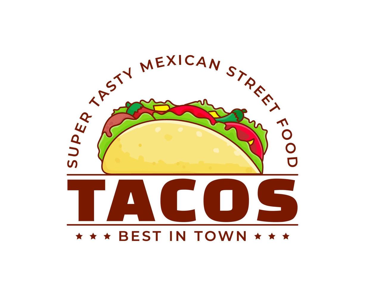 logo vintage de tacos. cuisine de rue traditionnelle mexicaine. style de dessin animé plat. fond blanc isolé. logo de restauration rapide. vecteur