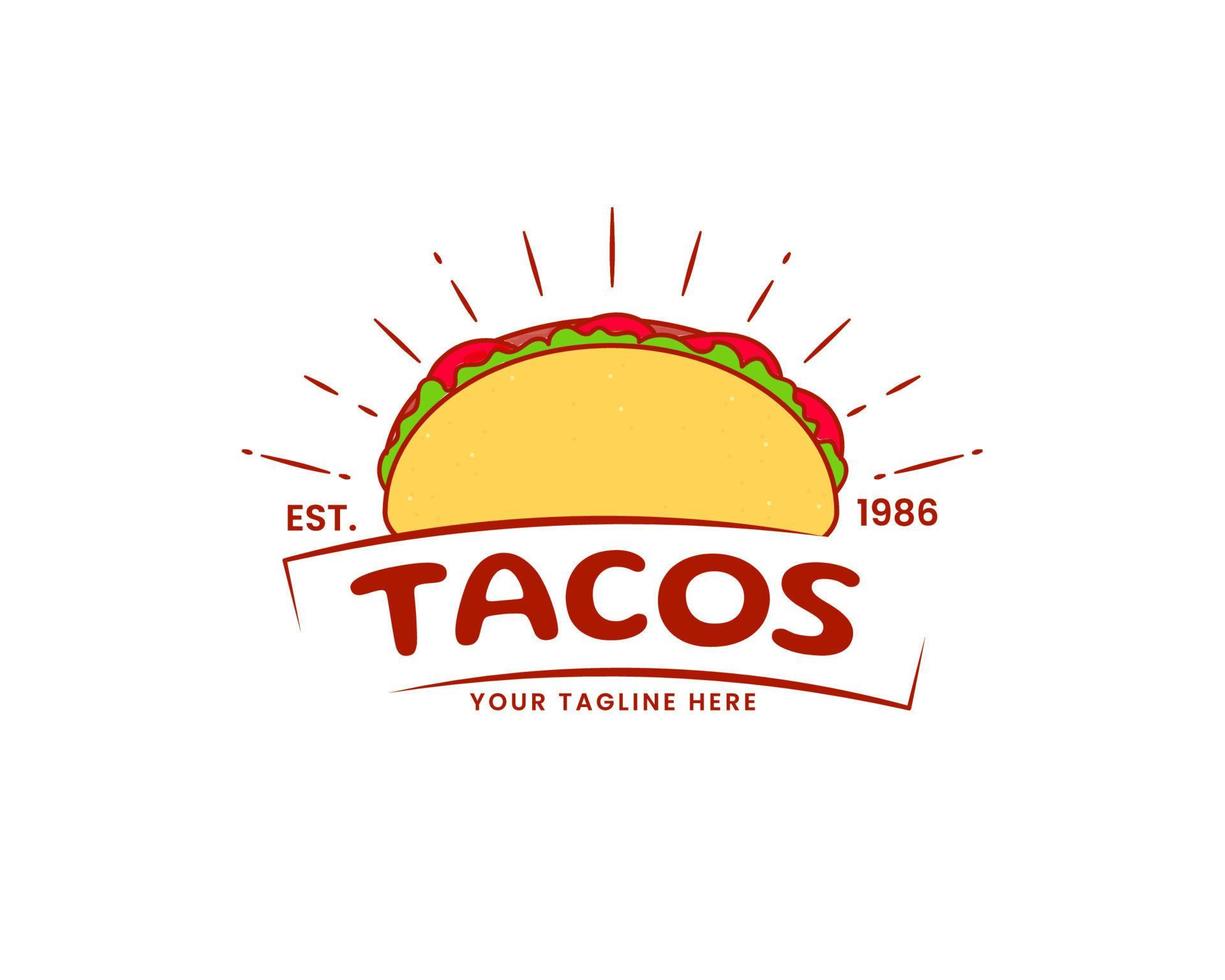 logo vintage de tacos. cuisine de rue traditionnelle mexicaine. style de dessin animé plat. fond blanc isolé. logo de restauration rapide. vecteur