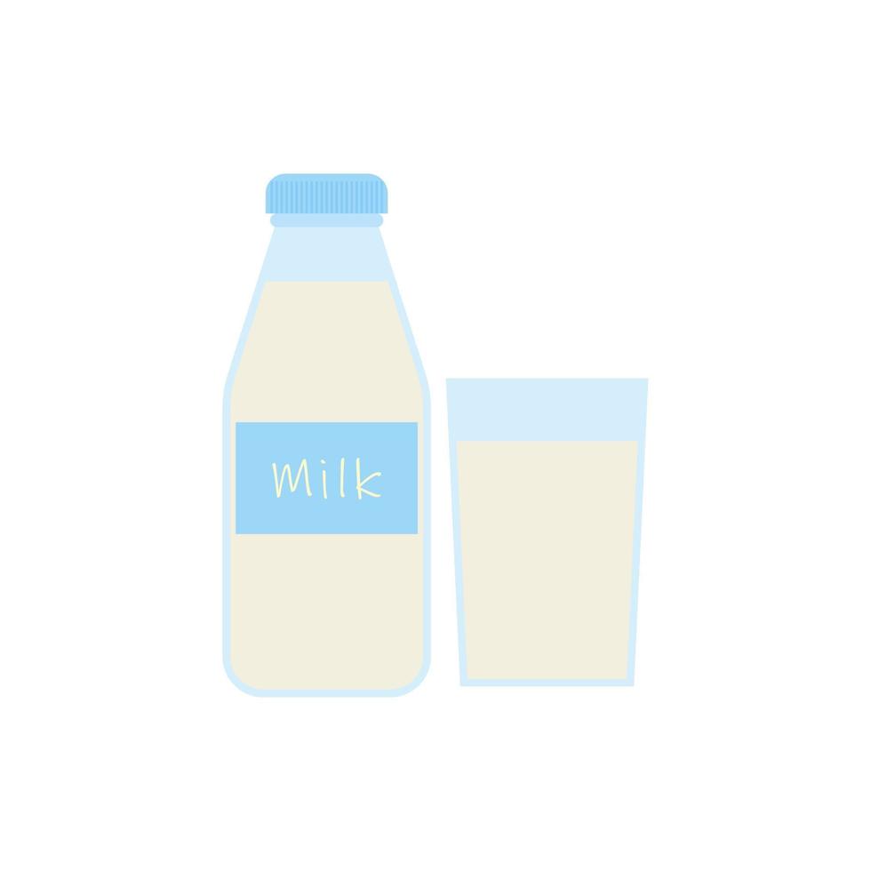 une bouteille et un verre de lait frais design plat illustration vectorielle vecteur